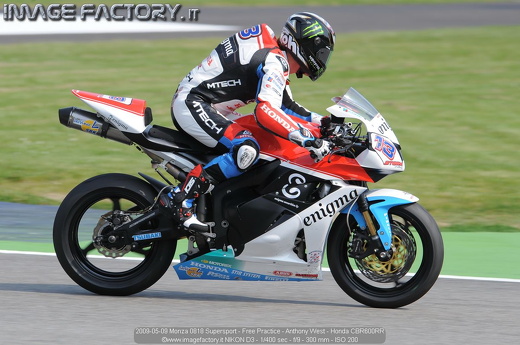 2009-05-09 Monza 0818 Supersport - Free Practice - Anthony West - Honda CBR600RR